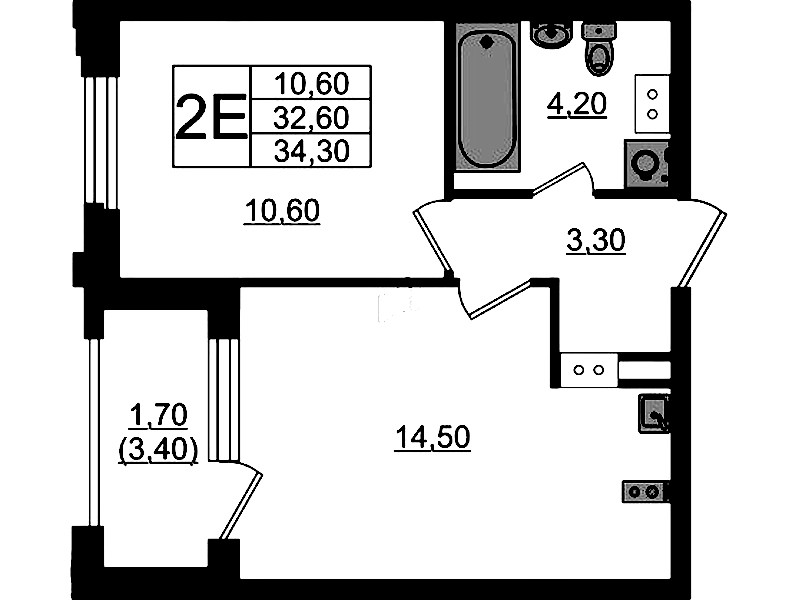 1-комнатная квартира 34.3 м², 10/13 эт., ЖК «Тайм Сквер»